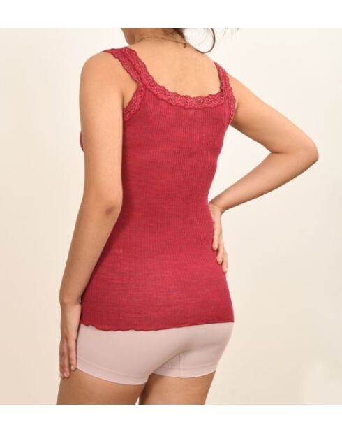 Camisola de lana y seda sin tirantes con encaje sin costuras y frambuesa