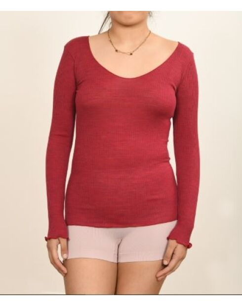 Top Raspberry in lana e seta con scollo a V senza cuciture