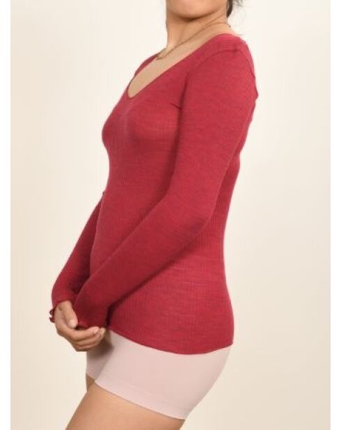 Top Raspberry in lana e seta con scollo a V senza cuciture