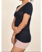 Top en Laine & Soie col large sans coutures bleu
