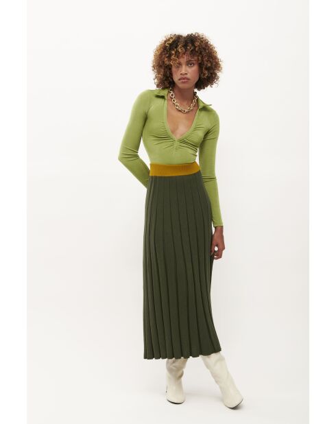 Jupe en maille plissée Zelda kaki