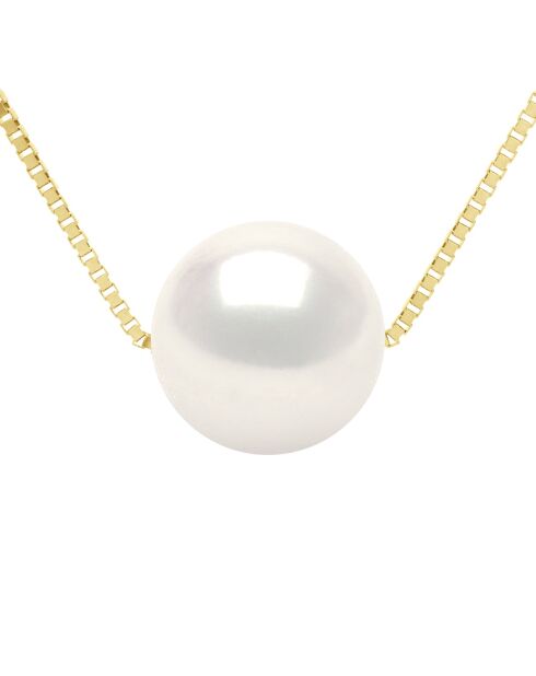 Colgante de oro blanco y pera blanca con forma de bola articulada maciza, perla de agua dulce cultivada con pera blanca y perla blanca