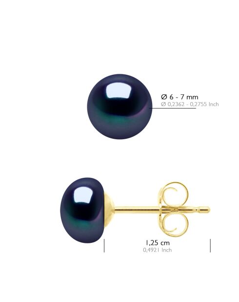 Pendientes de oro amarillo con perlas cultivadas en agua dulce con botones negros
