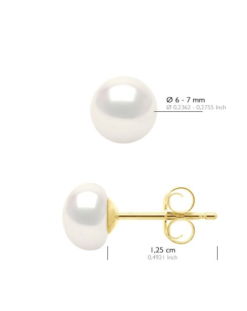 Pendientes de perlas cultivadas de agua dulce auténticas con botones de 6 a 7 mm