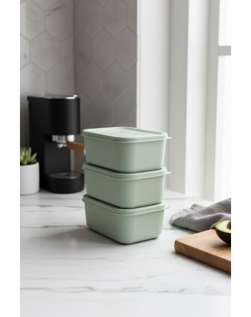 Ensemble de 3 boîtes de rangement kaki - 280 ml