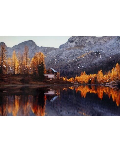 Impression sur toile laquée en bois de pin, toile et plastique Lake avec cadre multicolore – 90x4x60 cm