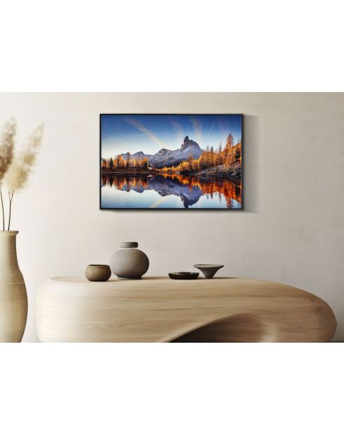 Impression sur toile laquée en bois de pin, toile et plastique Lake avec cadre multicolore – 90x4x60 cm