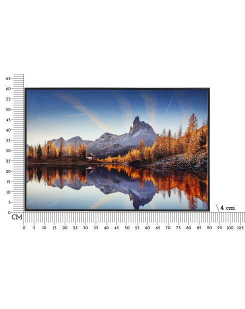 Impression sur toile laquée en bois de pin, toile et plastique Lake avec cadre multicolore – 90x4x60 cm