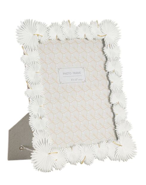 Witte fotolijst van polyresin en glas met palmblad — 28,5x1,7x33 cm (fotoformaat 20x25 cm)