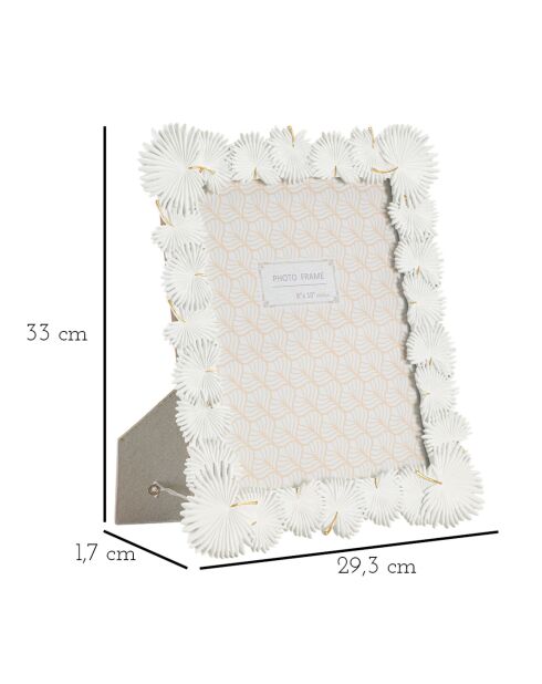 Witte fotolijst van polyresin en glas met palmblad — 28,5x1,7x33 cm (fotoformaat 20x25 cm)