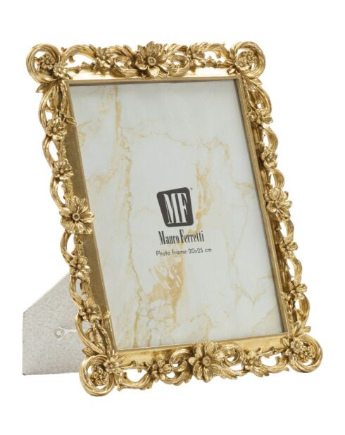 Marco de fotos en poliresina y cristal clásico dorado — 26,9x2x32,3 cm (tamaño de foto 20x25 cm)