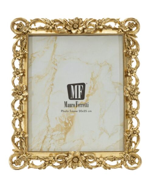 Marco de fotos en poliresina y cristal clásico dorado — 26,9x2x32,3 cm (tamaño de foto 20x25 cm)