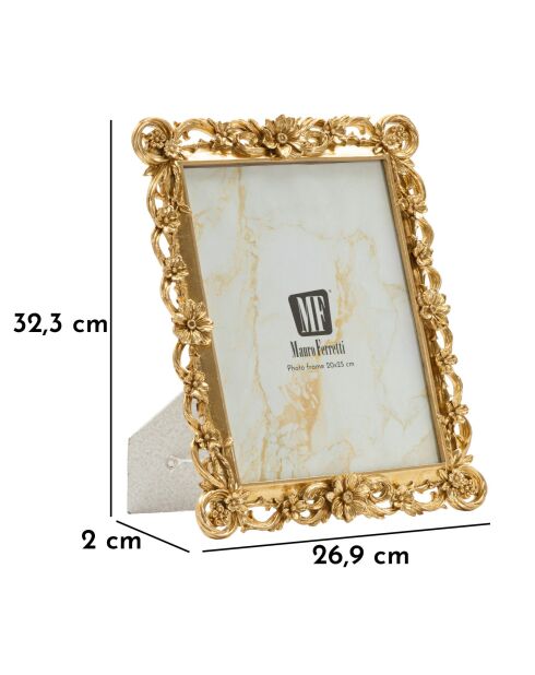Marco de fotos en poliresina y cristal clásico dorado — 26,9x2x32,3 cm (tamaño de foto 20x25 cm)