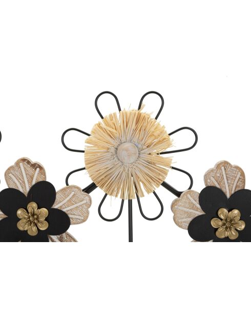 Gancio da parete in ferro, legno e rafia nero/marrone — 61x5,5x30,5 cm