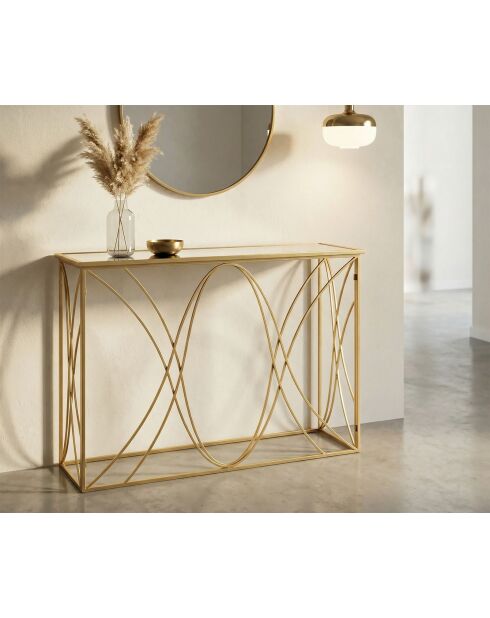 Console en fer et miroir Exy or/argent– 120x40x80 cm