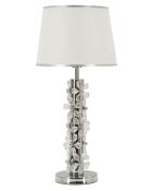 Lampe de table en fer, métal, tissu et verre Flower argentée – D.35x74 cm