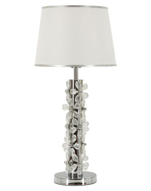 Lampe de table en fer, métal, tissu et verre Flower argentée – D.35x74 cm