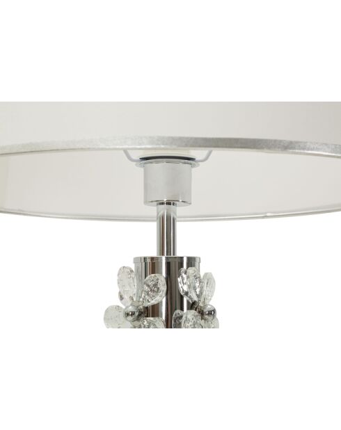 Lampe de table en fer, métal, tissu et verre Flower argentée – D.35x74 cm