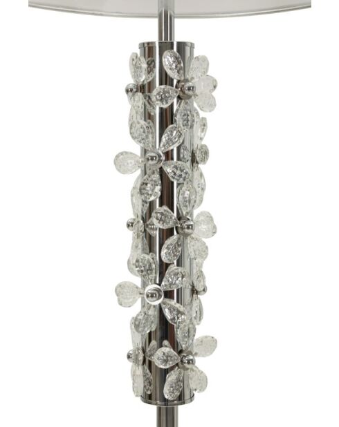 Lampe de table en fer, métal, tissu et verre Flower argentée – D.35x74 cm