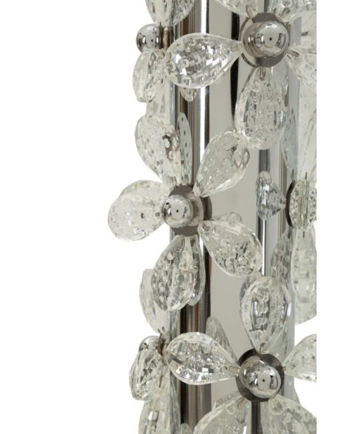 Lampe de table en fer, métal, tissu et verre Flower argentée – D.35x74 cm