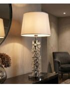 Lampe de table en fer, métal, tissu et verre Flower argentée – D.35x74 cm
