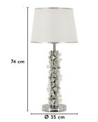 Lampe de table en fer, métal, tissu et verre Flower argentée – D.35x74 cm