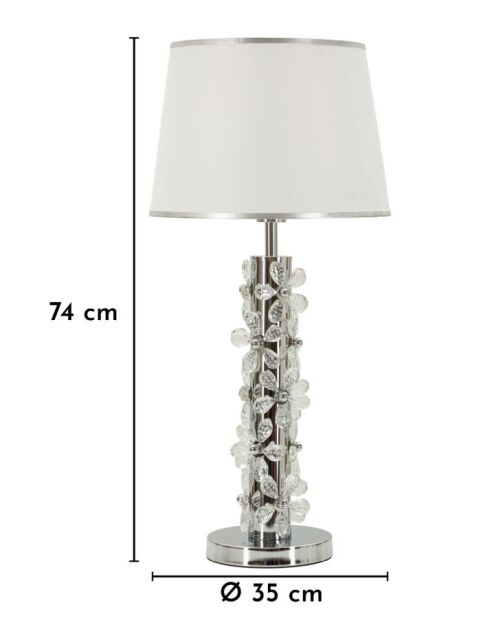 Lampe de table en fer, métal, tissu et verre Flower argentée – D.35x74 cm