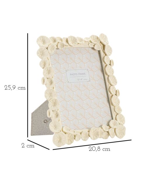 Cadre photo en polyrésine et verre Lotus crème– 20,8x2x25,9 cm (format photo 15x20 cm)