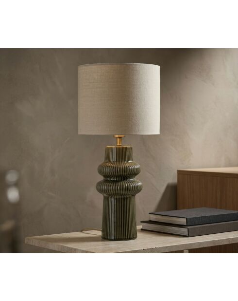 Lampe de table en céramique, fer et tissu Harmony verte – D.30x64,5 cm