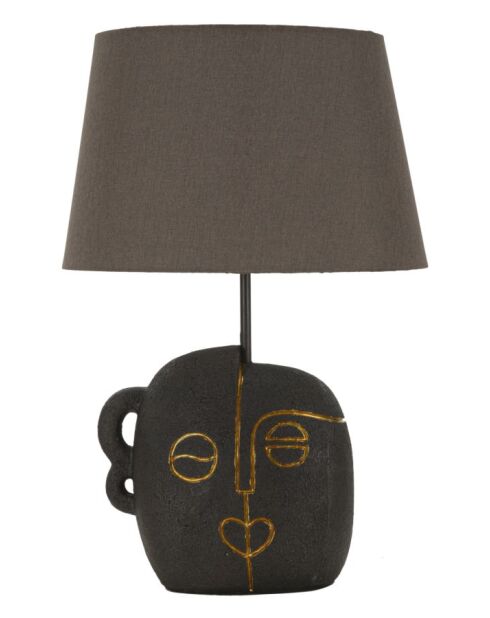 Lampe de table en polyrésine, fer et tissu Tribal (modèle A) brun et or – D.30,5x46 cm