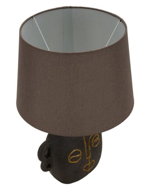 Lampe de table en polyrésine, fer et tissu Tribal (modèle A) brun et or – D.30,5x46 cm