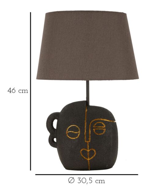 Lampe de table en polyrésine, fer et tissu Tribal (modèle A) brun et or – D.30,5x46 cm