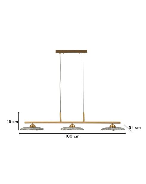 Suspension Emily 3 lumières en verre grise – 100x24x18 cm