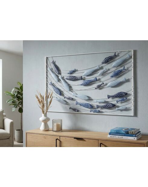Panneau mural en fer motif poissons multicolore – 96,5x1,5x61 cm