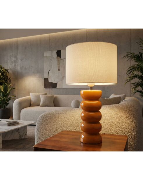 Lampe de table en céramique, fer et tissu Torr moutarde – D.25x46 cm