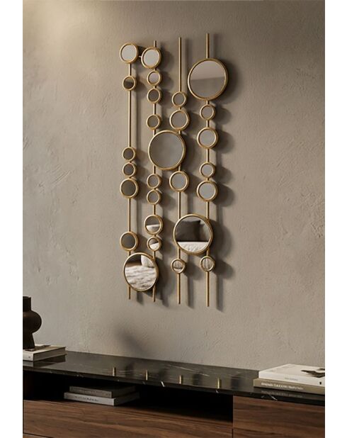 Panneau mural en fer Small Mirrors doré – 35,5x1,5x90 cm