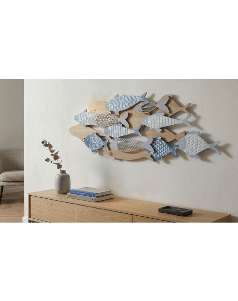 Panel de pared de hierro Fish Sea multicolor — 91x3x33,5 cm