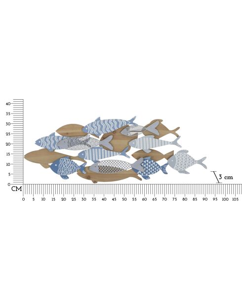 Panel de pared de hierro Fish Sea multicolor — 91x3x33,5 cm