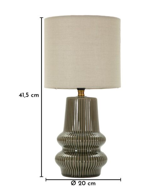 Lampe de table en céramique, fer et tissu Harmony verte – D.20x41,5 cm