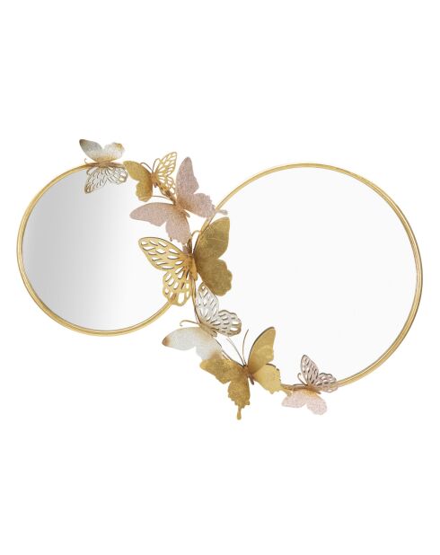 Miroir mural en fer et mdf Double papillons rose multicolore – 81x3x52,5 cm