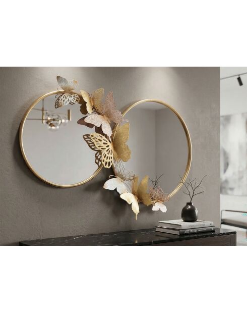 Miroir mural en fer et mdf Double papillons rose multicolore – 81x3x52,5 cm
