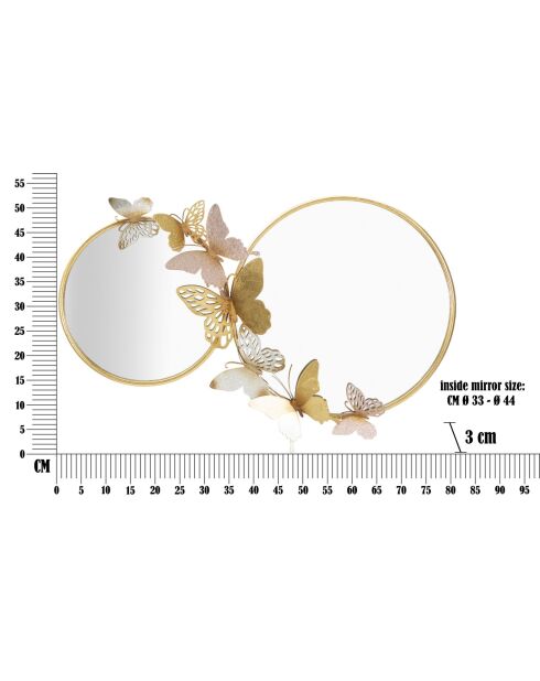 Miroir mural en fer et mdf Double papillons rose multicolore – 81x3x52,5 cm
