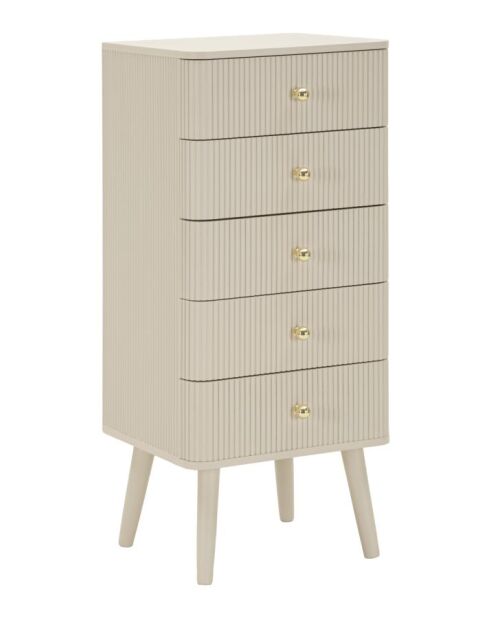 Commode en bois de pin, mdf, fer Shy blanc/or – 37,5x34x89 cm