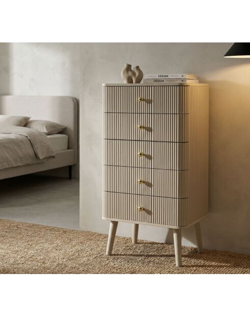 Commode en bois de pin, mdf, fer Shy blanc/or – 37,5x34x89 cm