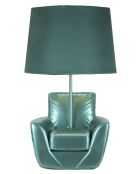 Lampe de chevet en polyrésine, fer et tissu Midcentury turquoise – D.26x43 cm