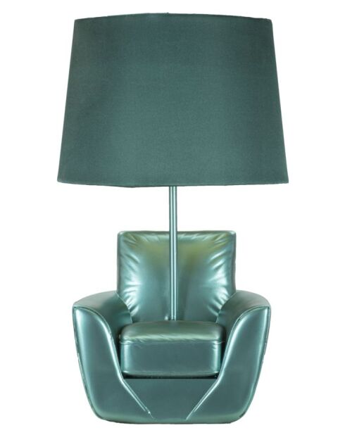 Lampe de chevet en polyrésine, fer et tissu Midcentury turquoise – D.26x43 cm