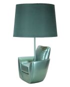 Lampe de chevet en polyrésine, fer et tissu Midcentury turquoise – D.26x43 cm