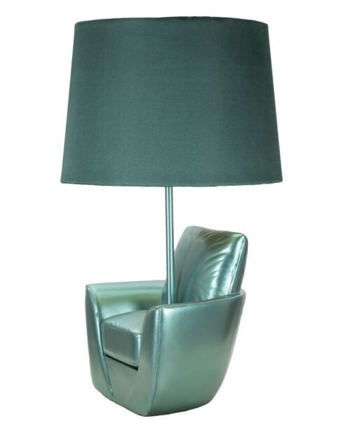 Lampe de chevet en polyrésine, fer et tissu Midcentury turquoise – D.26x43 cm