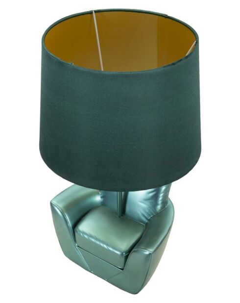 Lampe de chevet en polyrésine, fer et tissu Midcentury turquoise – D.26x43 cm