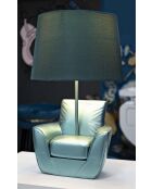 Lampe de chevet en polyrésine, fer et tissu Midcentury turquoise – D.26x43 cm
